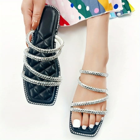 

Black Slide Sandals Lightweight Square Open Toe Slip On Shoes Women‘s Fashion Summer Shoes