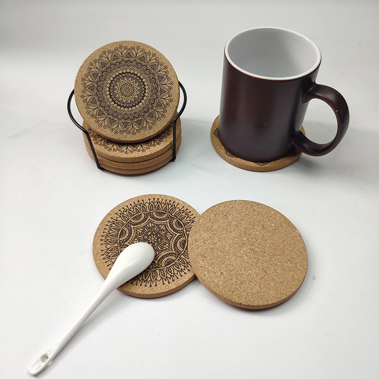Wood Coasters - Round Outdoor Cup Coasters for Wooden Table Protection,  Coffee Trivet, Cups and Mugs - Cool Drink Coaster Gift,Beech，G80985