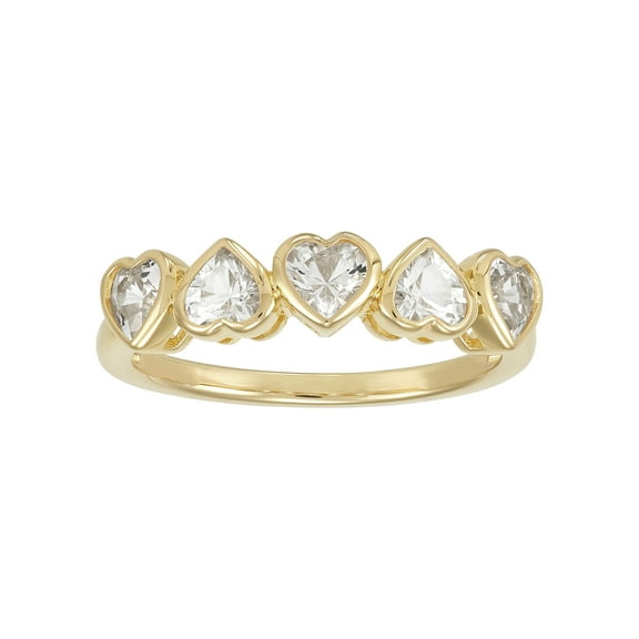 Brilliance Fine Jewelry Created White Sapphire Heart Band in Sterling Silver 14k Gold Plated, Size 7