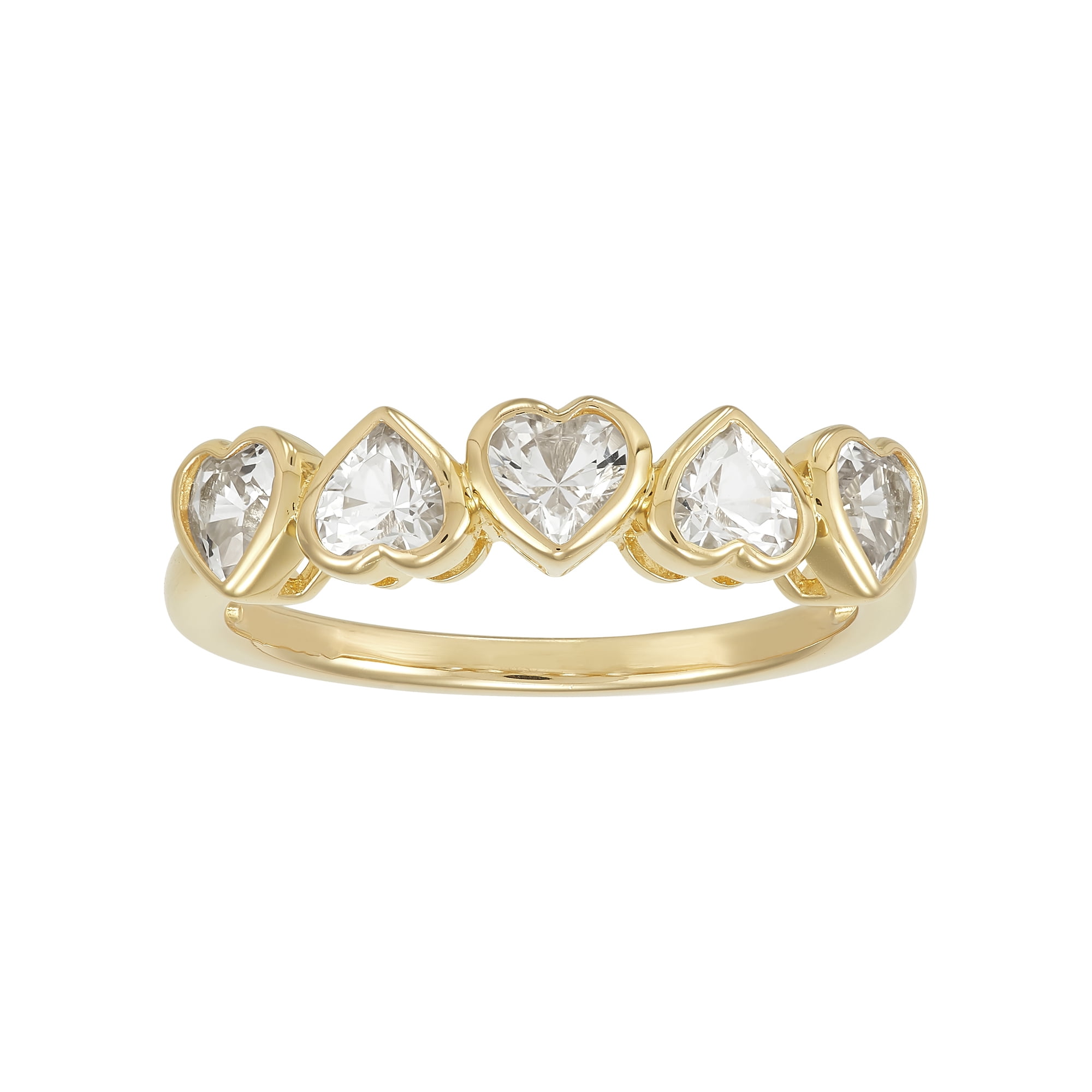 Brilliance Fine Jewelry Created White Sapphire Heart Band Ring in Sterling Silver with 14K Gold Plate, Size 7
