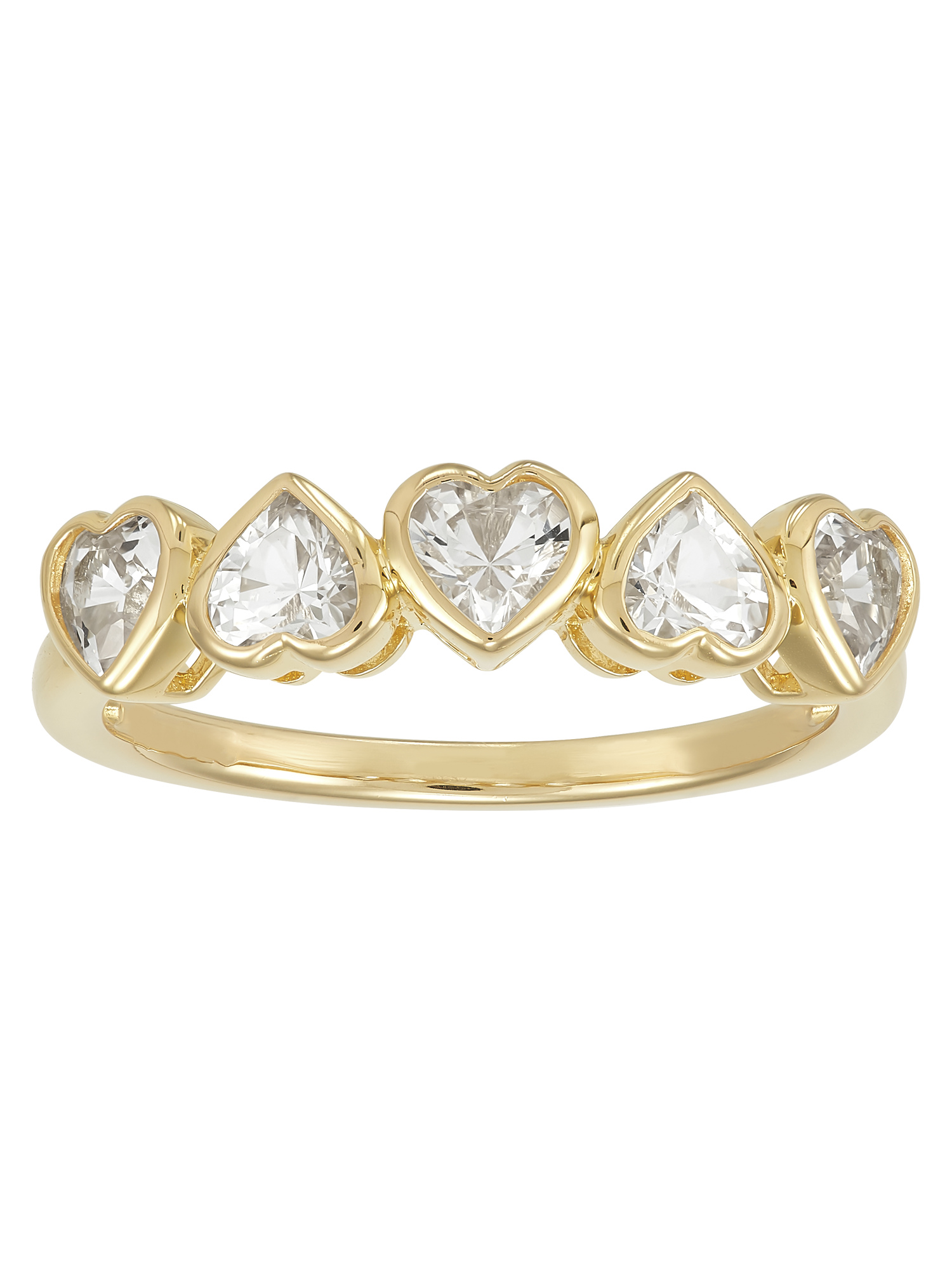 Brilliance Fine Jewelry Created White Sapphire Heart Band in Sterling Silver 14k Gold Plated, Size 7