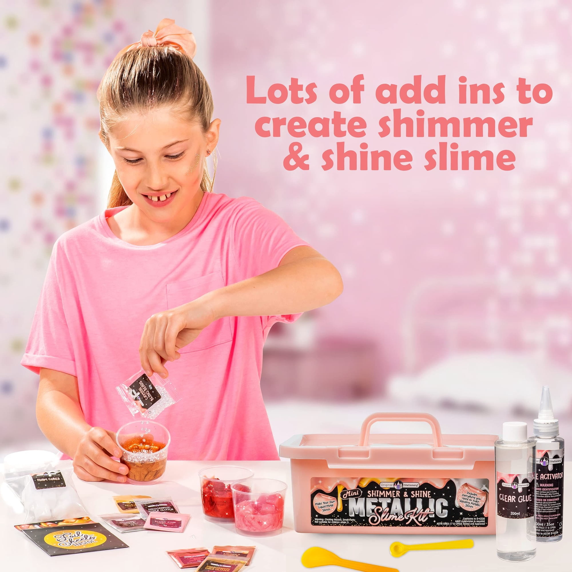 Original Stationery Mini Metallic Shimmery Shine Slime Kit for Girls, Make Metalic Rose Gold Slime, All The Ingredients You'll Need in This Slime Kit in a Box for Girls Teen Age 10-12 Gift Ideas