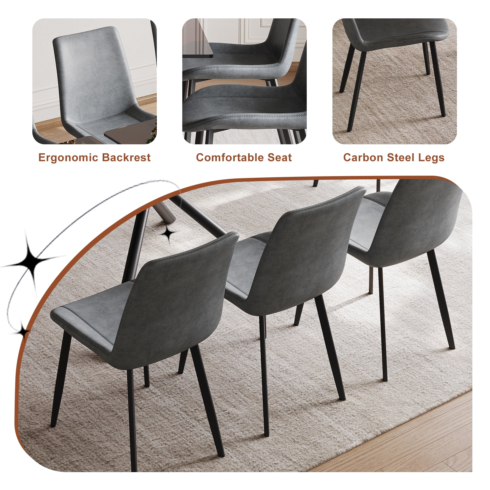 Montary 59-inch Expandable Dining Table Set with 8 Gray Ergonomic Chairs, Black Sandblasted Glass Top & X-Base, 4-8 Seater Modern Dining Set for Small Spaces, Kitchen and Apartment