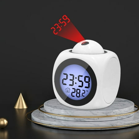 Qonioi LED Projection Alarm Clock, Large Screen Display Mute Electronic Clock with Ceiling Wall Projection, Digital Projector Clock for Bedroom with Temperature Voice Report and 5 Music Alarms