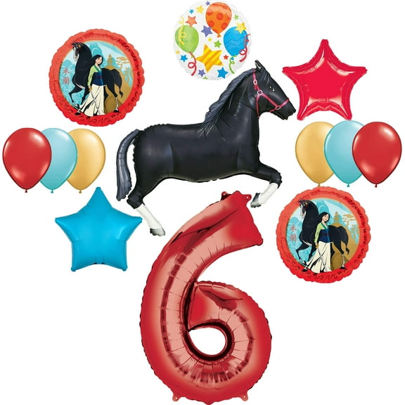 Mulan 6th Birthday Balloon Bouquet Party Supplies and Black Horse Decorations