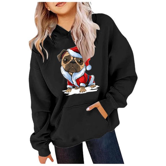 Hpapadks Boys Hoodies Kids Holiday Letter Print Fleece Hoodie Christmas Top Boys Sweatshirts Black 6-8 Years