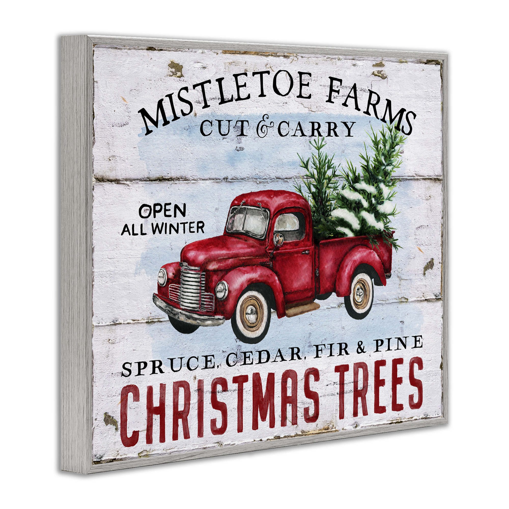 Stupell Industries Mistletoe Farm Trees Holiday Painting Gray Framed Art Prints Wall Art, 30 x 24