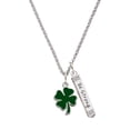 thumbnail image 1 of Delight Jewelry Silvertone Two Sided Green Enamel Lucky Four Leaf Clover Silvertone Be Strong and Courageous Bar Charm Necklace, 23", 1 of 4