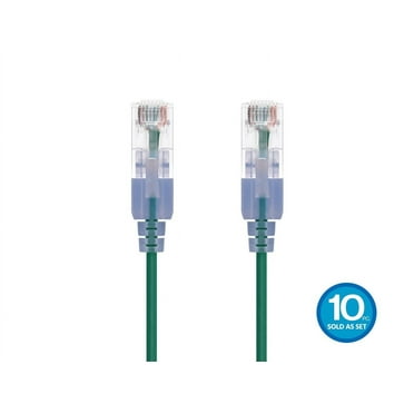 Monoprice SlimRun Cat6A Ethernet Patch Cable - Network Internet Cord - RJ45, Stranded, UTP, Pure Bare Copper Wire, 30AWG, 6in, Green, 10-Pack