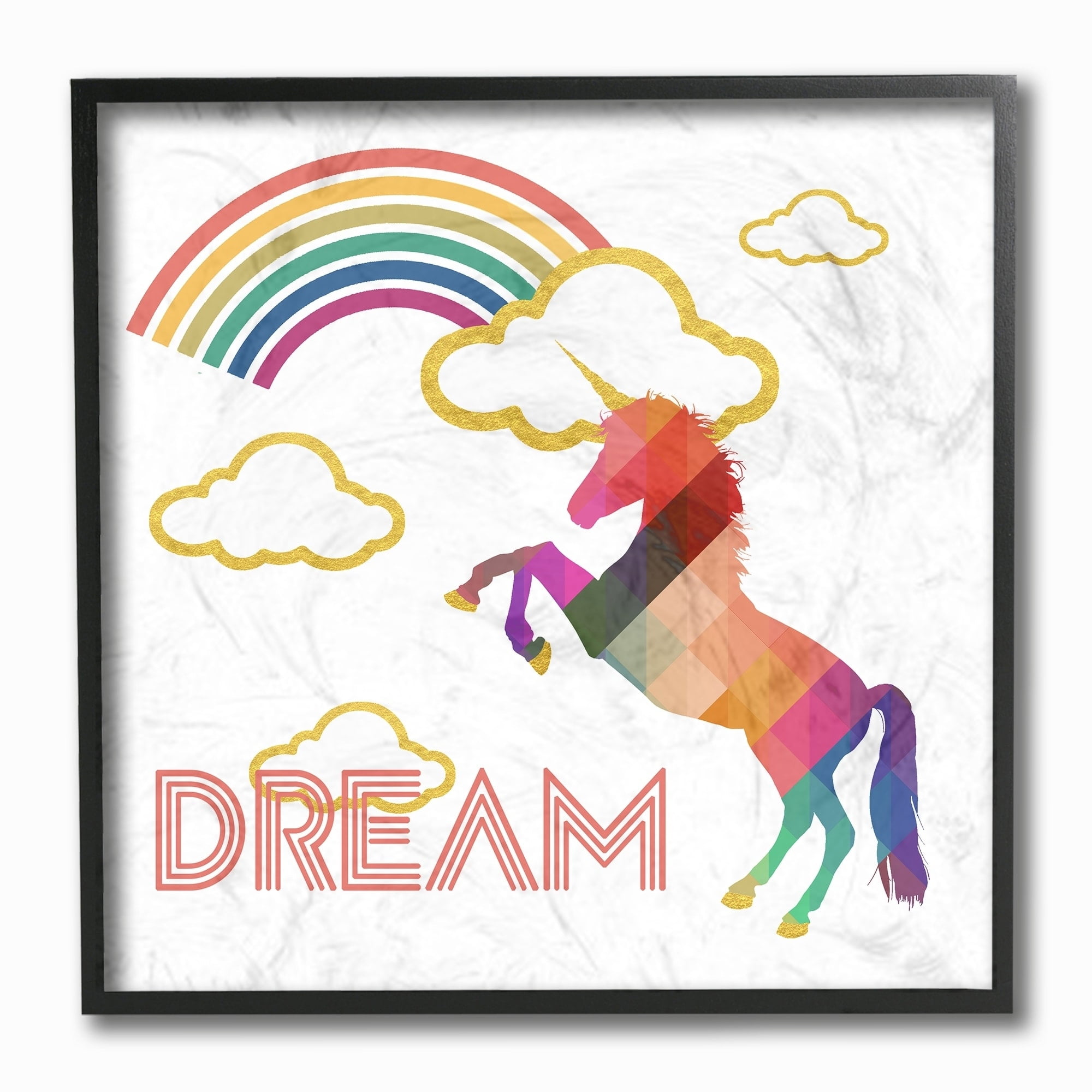 The Kids Room by Stupell Dream Rainbow Golden Unicorn Framed Giclee Texturized Art, 12 x 1.5 x 12