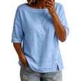 thumbnail image 2 of Women's Round Neck 3/4 Sleeve Casual Top with Loose Decoration and Side Button, 2 of 9