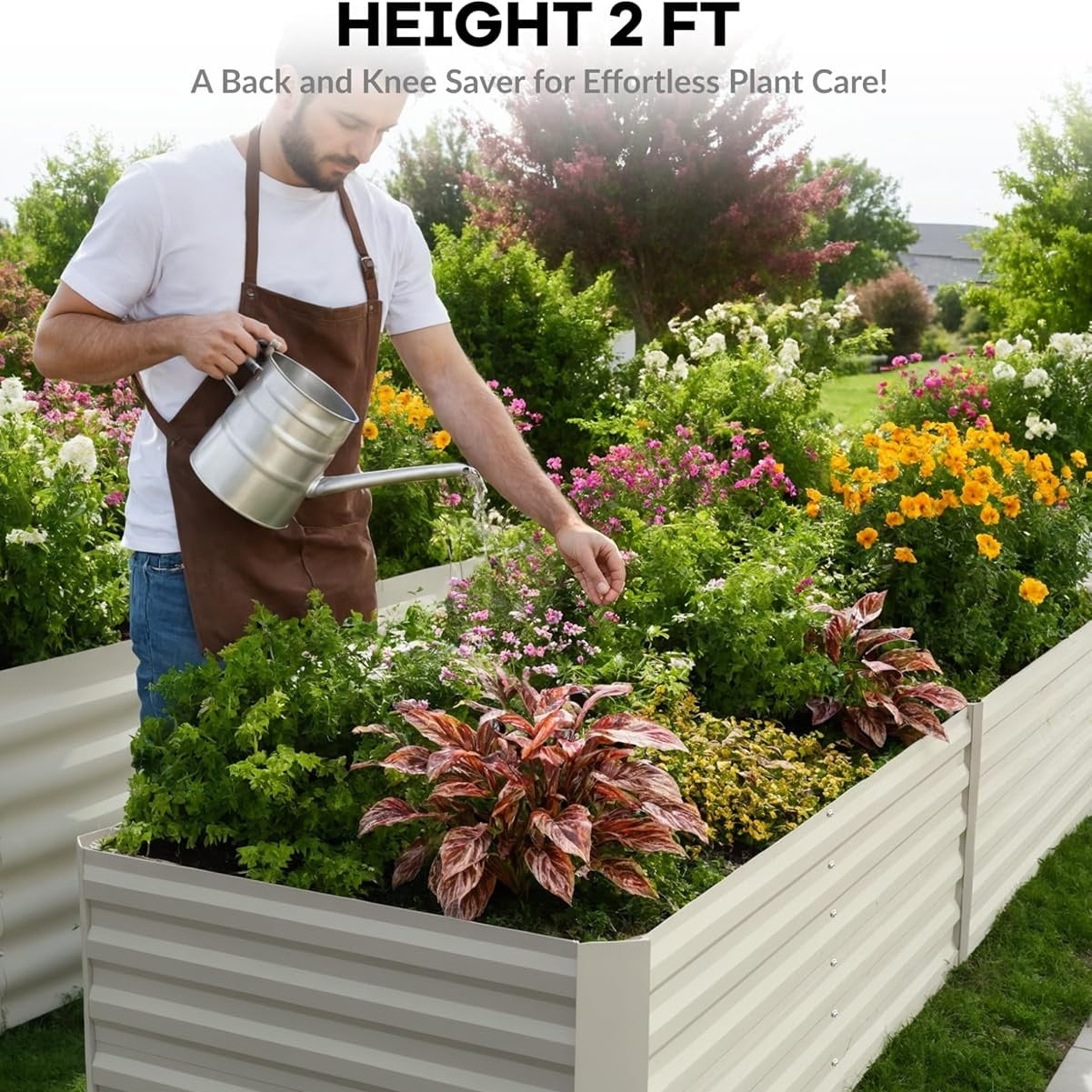 WildBreak Steel Raised Garden Bed 2 Pack, 6 x 3 x 2 ft, Metal Deep Root Planter Box, Beige