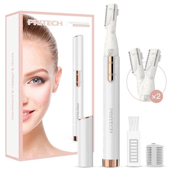 PRITECH Epilators, Electric Eyebrow Trimmer for Women, Painless Facial Hair Remover with Comb & 2 Replaceable Heads, Battery‑Powered Portable Precision Groomer for Face, Eyebrows & Chin