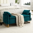 thumbnail image 4 of Upholstered Flip-Top Storage Bench Button Tufted with Pillows Golden Base for Home Bedroom Teal, 4 of 7