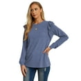 thumbnail image 3 of JWD Long Sleeve Shirts for Women Knit Tops Casual Crewneck Ruffle Tops Loose Fit Blue-Large, 3 of 7