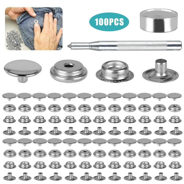 BASSTOP 25 Sets 100Pcs Snap Fastener Kit, Press Studs Snap Fasteners  Clothing Snaps Button with 2 Pieces Installation Tools for Bags, Jeans,  Clothes