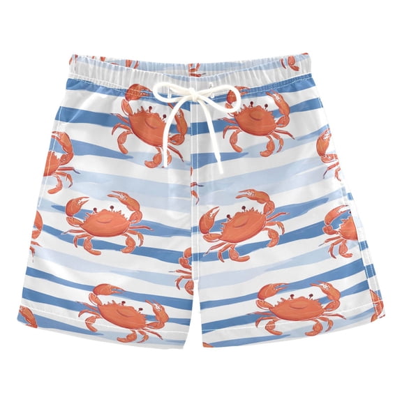 Watercolor Crab Pattern Swim Trunks Quick Dry Beach Pool Board Shorts Lightweight Stylish Print Sizes 2T to XL