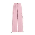 thumbnail image 2 of WhouRiu Big Girl' Cargo Pants Drawstring High Waisted Wide Leg Pants Kids Streetwear Comfy Lightweight Trousers Pink,Sized 13-14, 2 of 4