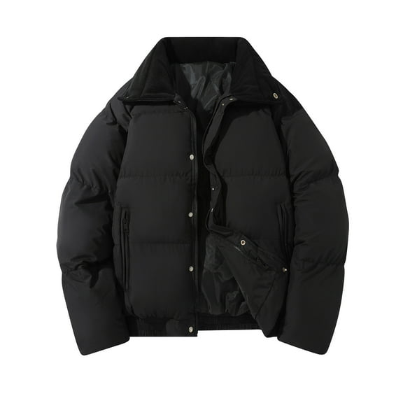 Mrmaere Men's Puffer Jacket Button-Front Quilted Detail Warm Stylish Outerwear for Daily & Cold-Weather Black L