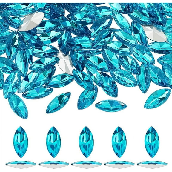 Colorful 100 PCS Horse Eye Shaped Rhinestones - 15x7mm Aquamarine Pointback Glass Gemstones for DIY Crafts Clothing and Costume Decoration