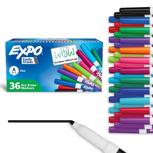 EXPO - Marcadores de borrado en seco, tinta de bajo olor, colores surtidos, punta fina, 36 unidades