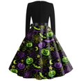 thumbnail image 4 of Womens Halloween Hepburn Dresses Pumpkin Moon Long Sleeve Funny Hepburn Dresses Spider Webeb Bat Crew Neck Spooky Hepburn Dress, XL, 4 of 4