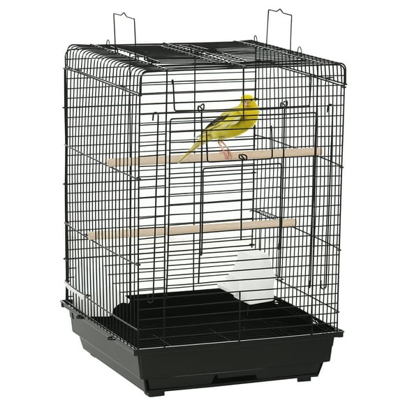 PawHut 23" Bird Cage Flight Parrot House Cockatiels Playpen with Open Play Top and Feeding Bowl Perch Pet Furniture Black