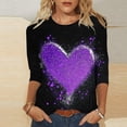 thumbnail image 5 of FMFYFH T-Shirts Grande Taille de la Saint-Valentin pour Femmes Manches 3/4 Col Ras du Cou T-Shirts Basiques T-Shirts Décontractés Mode T-Shirts de Travail Business Haut, 5 of 5