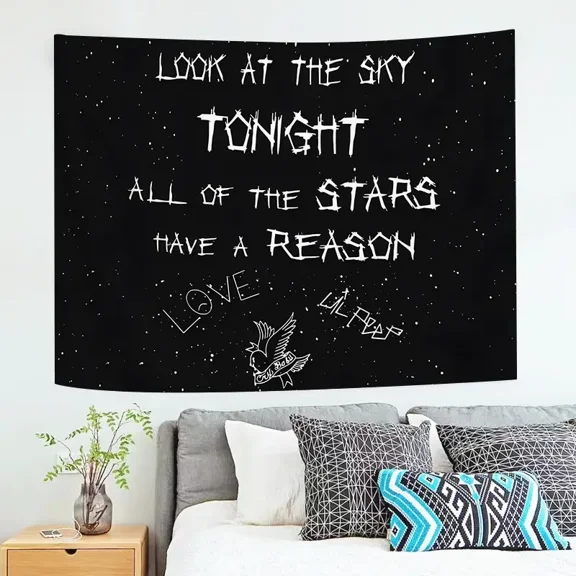 Look At The Sky Tonight Lyric Tapestry, 37×29 Inches, Lil Peep Inspired Wall Hanging for Bedroom Dorm Decor