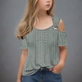 thumbnail image 4 of Fesfesfes Girls' Loose Fit Tunic Tops Kids Short Sleeve Shirts Cold Shoulder Top Casual Round Neck Summer Kids Hollow Out Blouse Tee(Green,11-12 Years), 4 of 8