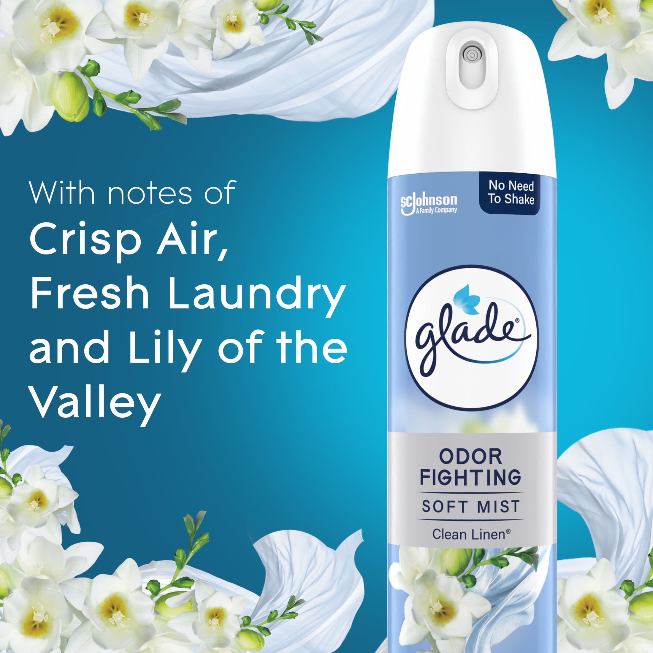 (6 pack) Glade Odor Fighting Soft Mist Air Freshener Room Spray, Clean Linen, 8.0oz, 1pk