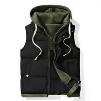 dzxyzu Men's Vest Lined Puffer Hooded Vest Outdoor Quilted Winter Vest Drawstring Waistcoat Sleeveless Hooded Cargo Jacket Padded Vest Sports Waistcoat Coat for Travel Hiking Running - Black