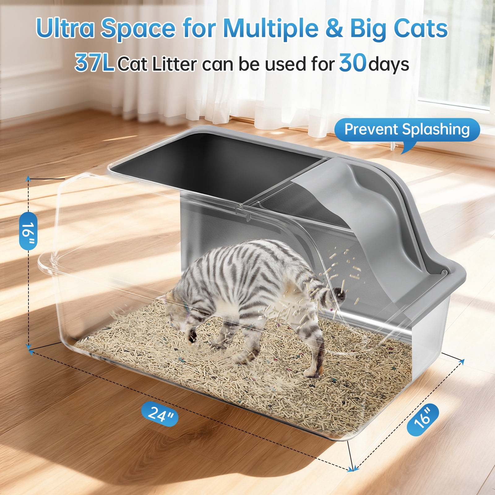 Stainless Steel Litter Box Covered, Odor-Free Cat Litter Box with High Sides, Durable Metal Litter Pan That Resists Stains, Easy-Clean Design to Reduce Scatter and Daily Maintenance