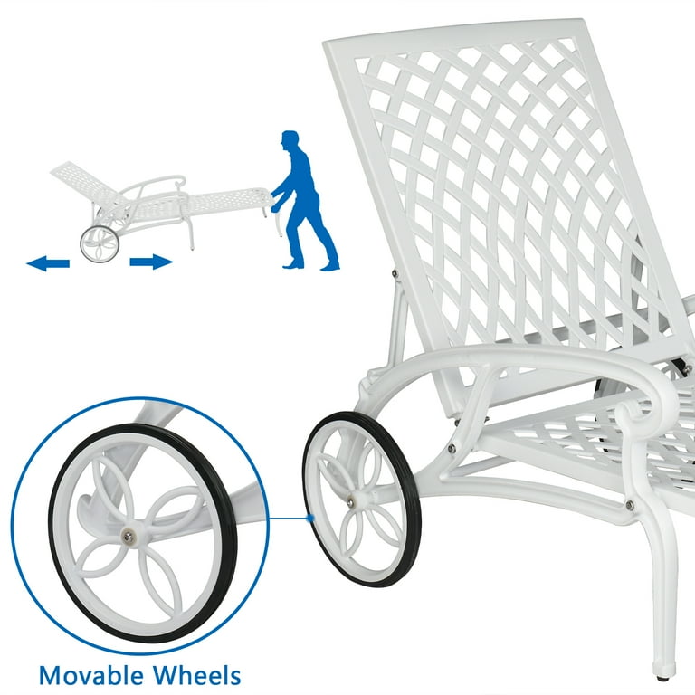 Ktaxon Outdoor Patio Chaise Lounge Chair with Wheels, White, Heavy