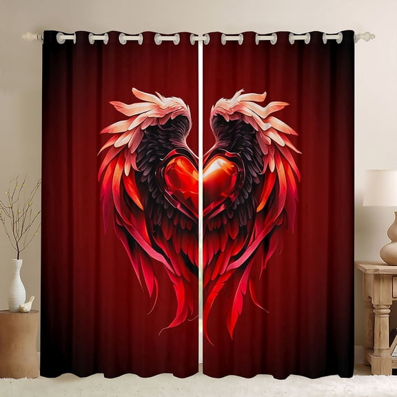Castle Fairy Female Men Love Heart Print Black Out Curtains,Happy Valentine's Day Curtains Pack of 2 (42x63 Each),Romantic Angel Wings Bedroom Curtains,Microfiber Bedroom Decor