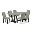 thumbnail image 6 of East West Furniture V697AB106-7 7-Pc Dining Room Table Set - 6 Padded Parson Chairs and 1 Modern Rectangular Cement Kitchen Dining Table Top with High Chair Back - Wire Brushed Black Finish, 6 of 10