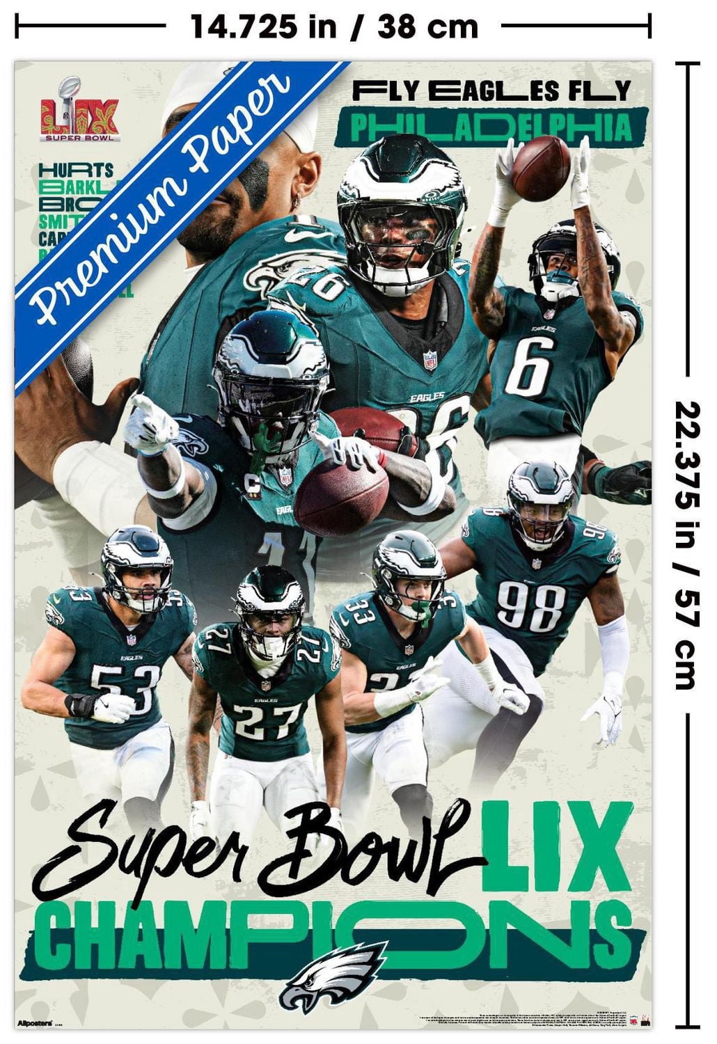 NFL Philadelphia Eagles - Super Bowl LIX Champions Wall Poster, 22.375" x 34" Framed