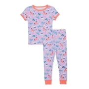 Wonder Nation Toddler Girls Cotton Short Sleeve Top and Pajama Pants, 2-Piece Sleep Set, Sizes 12 Months-5T