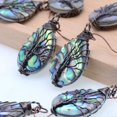 thumbnail image 2 of Pendientes de concha de abulón de mar envueltos a mano del árbol de la vida para mujer, alambre de cobre envejecido francés JM, 2 of 5