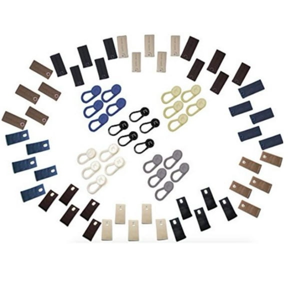 Stretchy Waistline Extension Multicolor Adjustable Family Pack: 25 Hook, 25 Button Extenders, 25 Elastic Button Extenders - Increase Size of Pants, Skirts, Shorts for Weight Gain, Pregnancy, Maternity