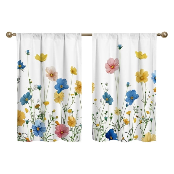 2 Pcs Window Curtains,27.5x39.3 Inch Bohemian Floral Patchwork Curtains | Waterproof Washable 2D Printed Light Filtering Fabric for Kitchen Bedroom Study Room