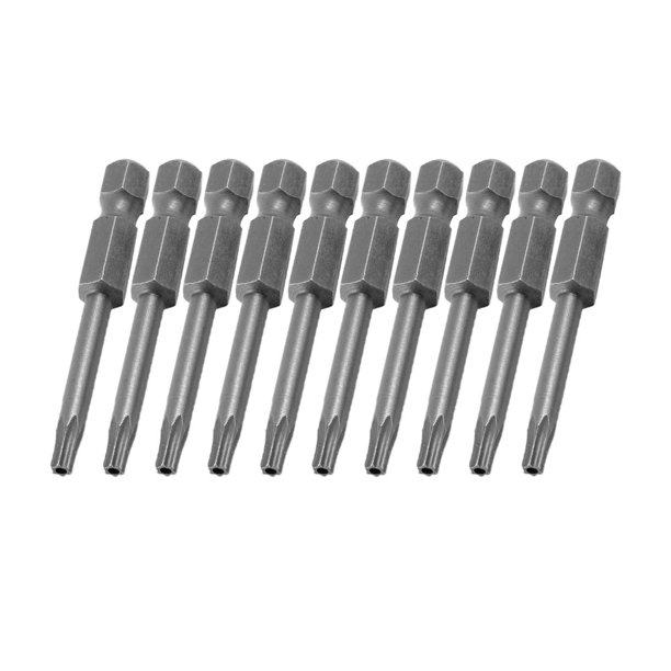 10 Pcs 6.35mm x 50mm T15 Security Torx Screwdriver Bits Gray