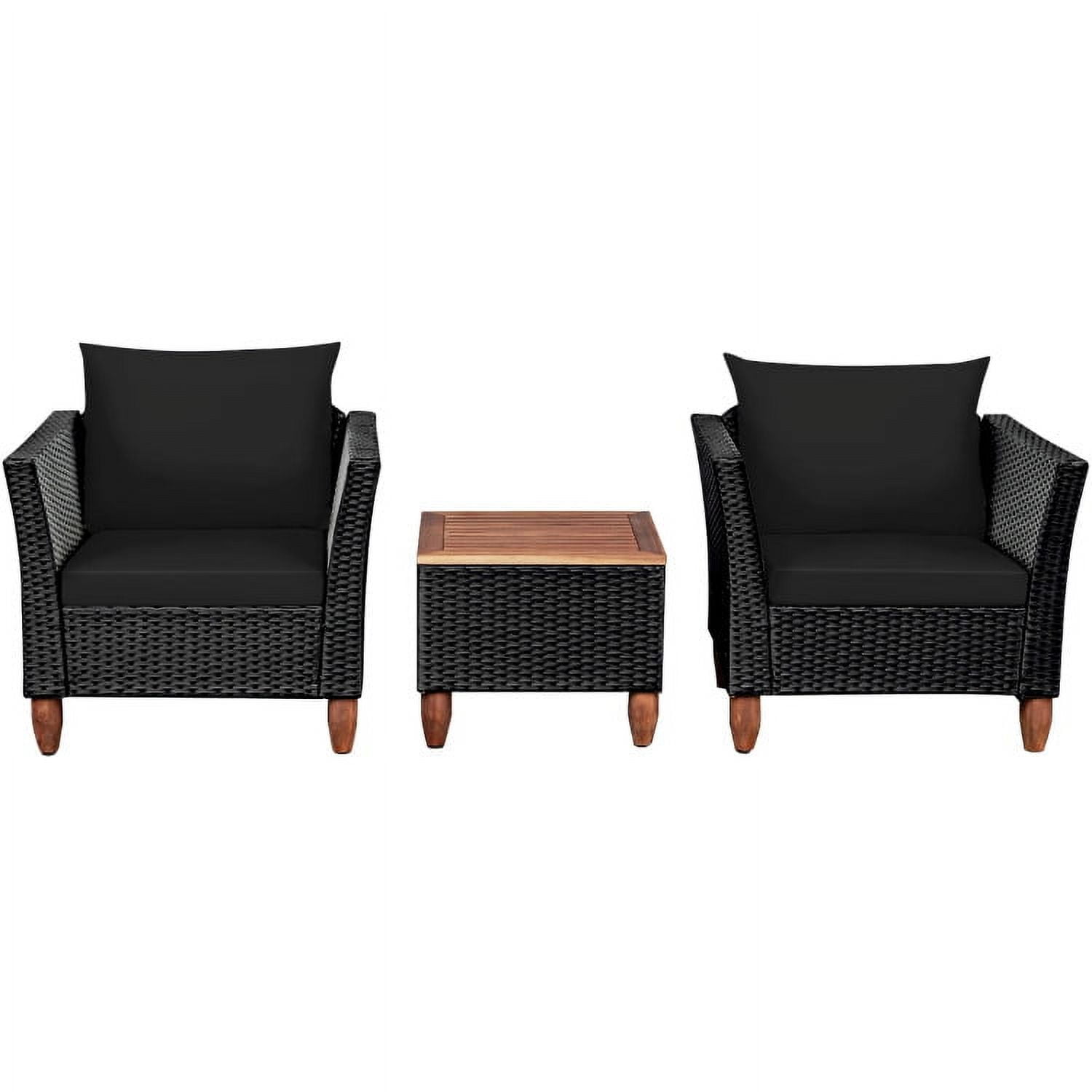 Aimee Lii 3 Pieces Outdoor Patio Rattan Furniture Set with Coffee Table, Modern Patio Furniture, Black