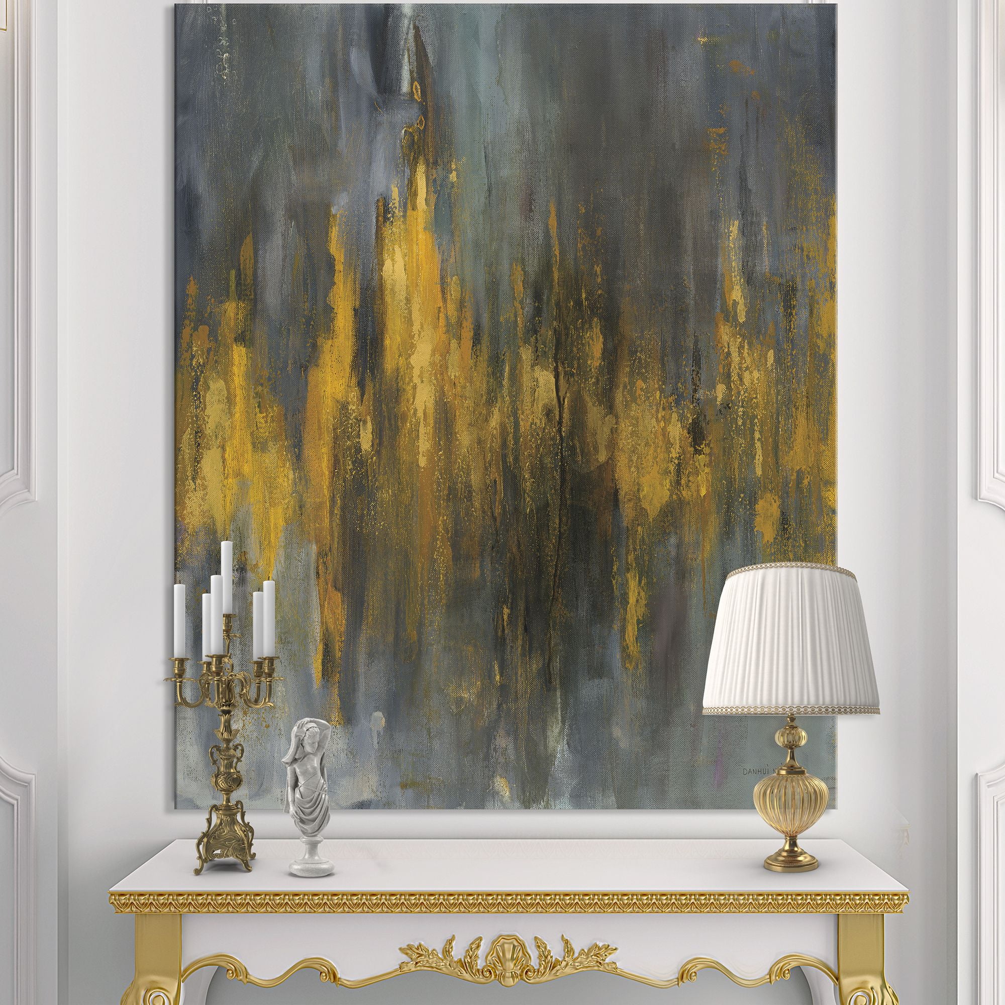 Designart 'Black and Gold Glam Abstract' Modern & Contemporary Canvas Artwork