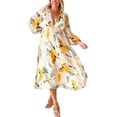 thumbnail image 4 of CHUNTIAN Women's V Neck Long Sleeve Bohemian Maxi Dress Loose Floral Print Ruffle Boho Dress Long Flowy Beach Party Dresses, 4 of 6