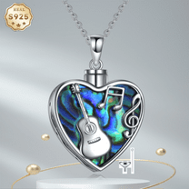Guitar Urn Necklaces for Ashes for Women Sterling Silver Abalone Shell Cremation Necklace Jewelry for Loved Ones