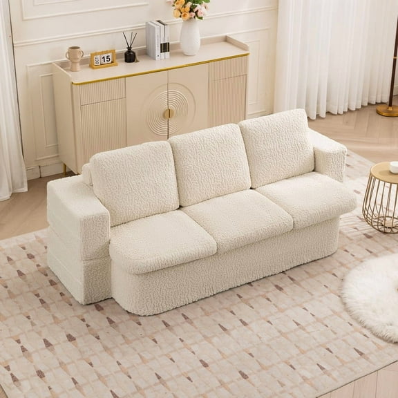 ATHOPE 80" Loveseat, 4 in 1 Convertible Sofa Bed, Boneless Fluffy Cloud Couch with Wide Arms, Folding Upholstered Sleeper Sofa for Living Room Small Space, No Assembly Required, Beige