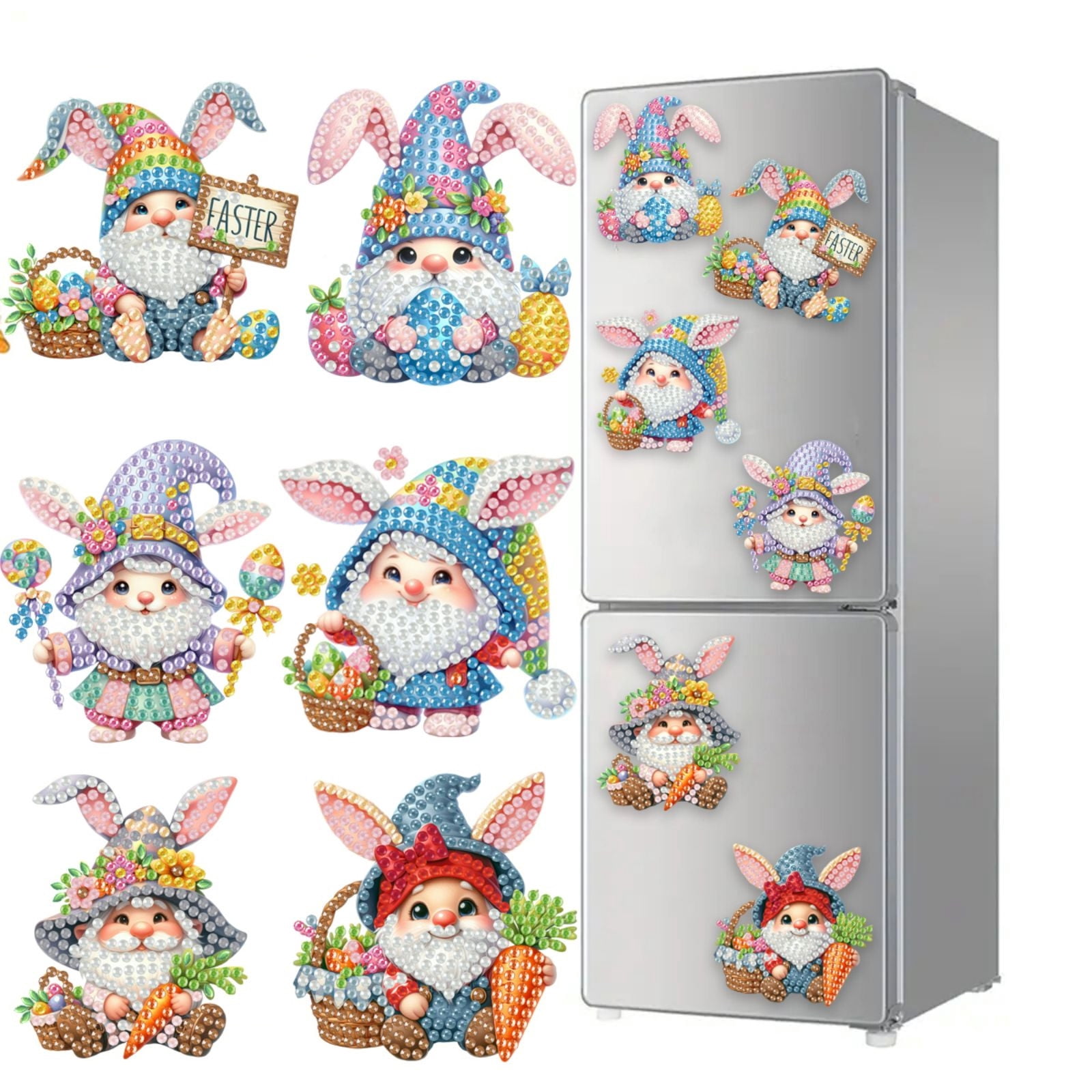 FLOPESN 24Pcs Holiday DIY Diamond Art Painting Refrigerator Magnet,Creative Design Easter St. Patrick's Day Acrylic Home Decors