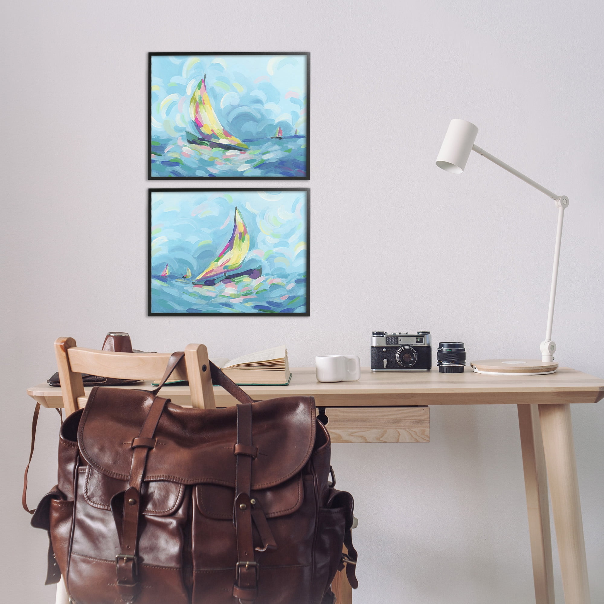Stupell Industries Brushed Maritime Sailboats Transportation Painting Black Framed Art Print Wall Art, 14 x 11, Set of 2