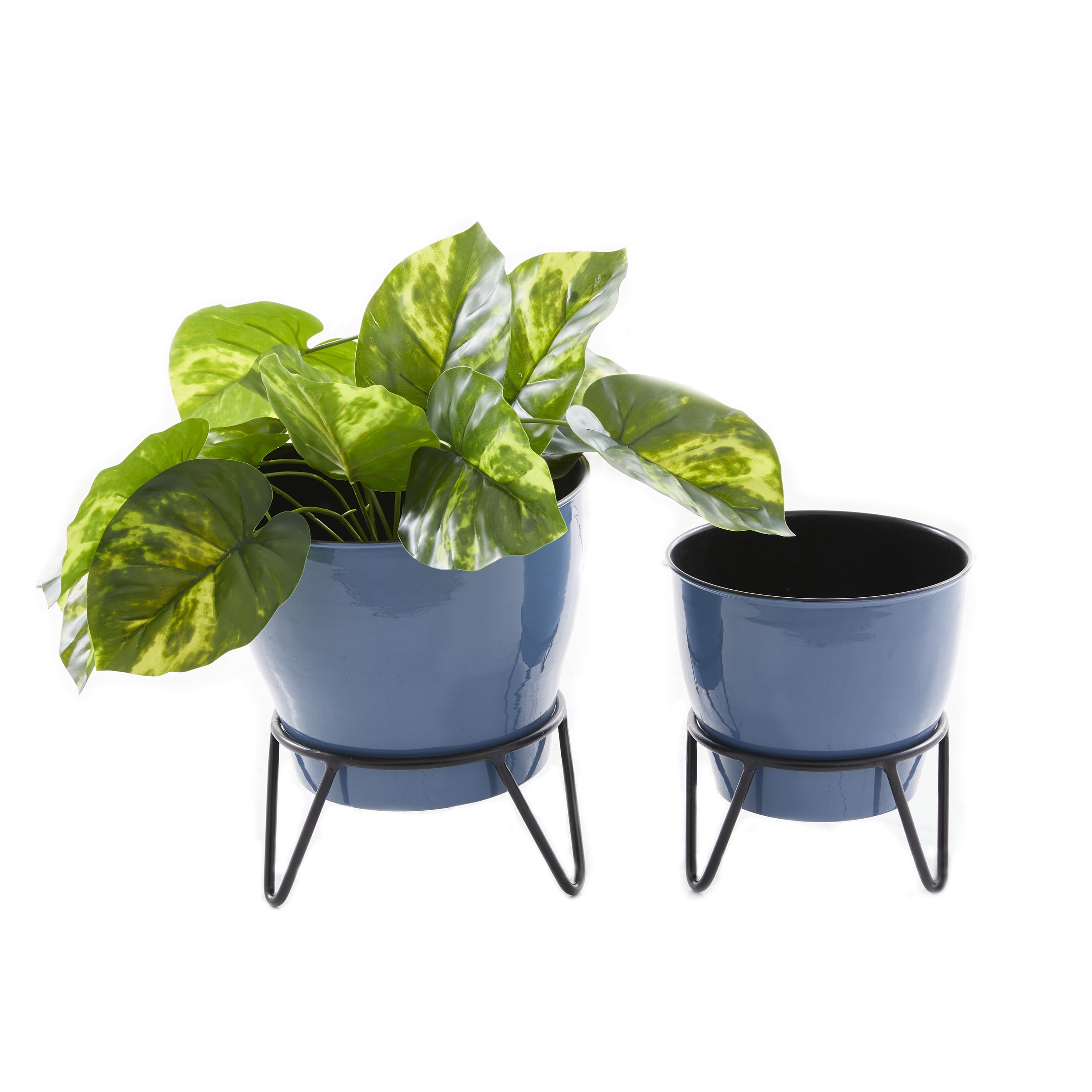 DecMode 11", 9"H Blue Metal Planter (2 Count)